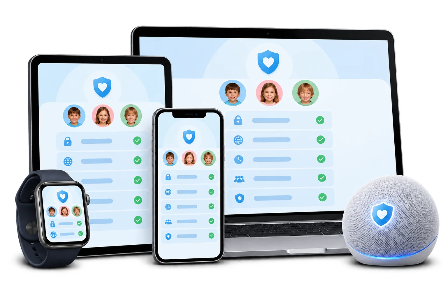 Sovia family summaries synchronized across phone, tablet, laptop, smartwatch and smart speaker